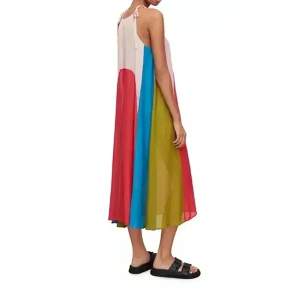 All Saints Aida Color Block Maxi Dress Size US 2 Sheer Boho Halter Tie Colorful - Picture 2 of 11